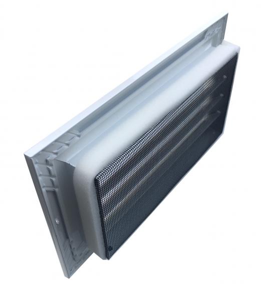 Lüftungsgitter 500 x 300 mm weiss Strangprofil incl. Dichtung, Edelstahlschrauben, Dübel, Insektenschutz